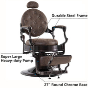 BarberPub Metal Vintage Barber Chair1, Reclining Barbershop Chair with Headrest 3849