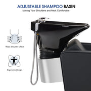 BarberPub Salon Chair 3802 & Backwash Shampoo Chair 9370 Set – Brown Hydraulic Barber Styling Chair with Ceramic Hair Wash Bowl