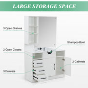 Barberpub Wall Mount Cabinet Barber Station with Mirror&Shampoo bowl 3140