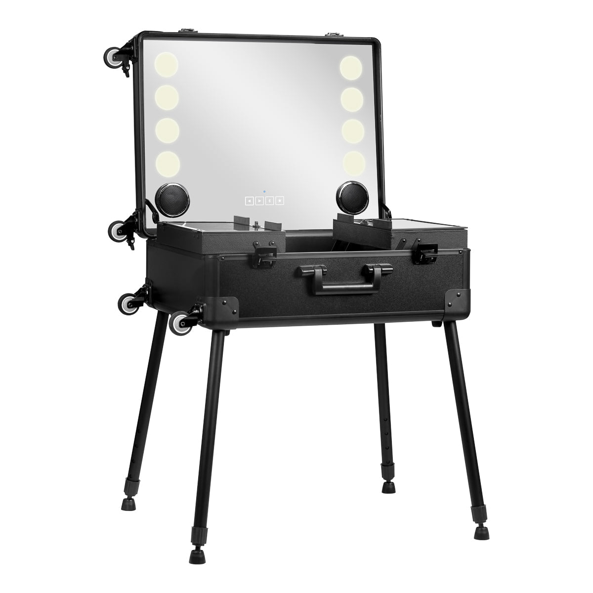 Plus Black Portable Makeup Station With LED Mirror & Bluetooth Speakers