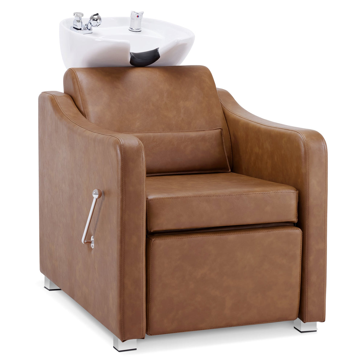 BarberPub Backwash Shampoo Station Chair, Ceramic Hair Wash Bowl for Salon 9364