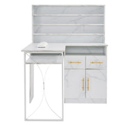 BarberPub L-shaped Nail Desk, Versatile Manicure Table with Metal Support 2833
