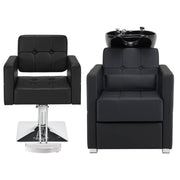 BarberPub Salon Chair 9468 & Backwash Shampoo Chair 9309 Set – Brown Hydraulic Barber Styling Chair with Ceramic Hair Wash Bowl