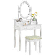 White MIRA Dressing Table with 4 drawers mirror + stool