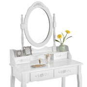 White MIRA Dressing Table with 4 drawers mirror + stool