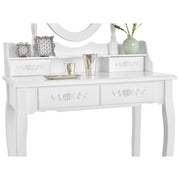 White MIRA Dressing Table with 4 drawers mirror + stool