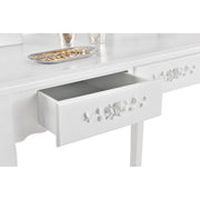 White MIRA Dressing Table with 4 drawers mirror + stool
