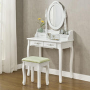 White MIRA Dressing Table with 4 drawers mirror + stool