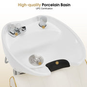 Backwash Shampoo Chair with Adjustable Porcelain Bowl Sink Unit for Spa Salon 9175