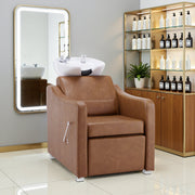 BarberPub Backwash Shampoo Station Chair, Ceramic Hair Wash Bowl for Salon 9364