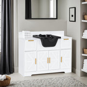 Barber Shampoo Storage Station, Hair Salon Shampoo Equipment with Backwash Sink & Cabinet 7137
