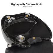 BarberPub Shampoo Station Chair,Backwash Ceramic Bowl and Hair Stylist Chair Set for Salon 9093