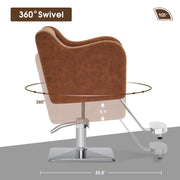 BarberPub Salon Chair 3802 & Backwash Shampoo Chair 9370 Set – Brown Hydraulic Barber Styling Chair with Ceramic Hair Wash Bowl