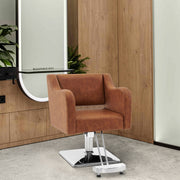 BarberPub Salon Chair 3802 & Backwash Shampoo Chair 9370 Set – Brown Hydraulic Barber Styling Chair with Ceramic Hair Wash Bowl