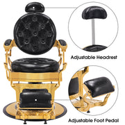 BarberPub Metal Vintage Barber Chair1, Reclining Barbershop Chair with Headrest 3849