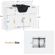 Barber Shampoo Storage Station, Hair Salon Shampoo Equipment with Backwash Sink & Cabinet 7137