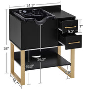 Shampoo Backwash Sink Station for Storage, Salon Shampoo Cabinet with Shampoo Bowl 7135