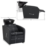 BarberPub Salon Chair 3802 & Backwash Shampoo Chair 9370 Set – Brown Hydraulic Barber Styling Chair with Ceramic Hair Wash Bowl