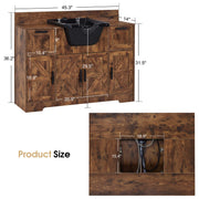 Barber Shampoo Storage Station, Hair Salon Shampoo Equipment with Backwash Sink & Cabinet 7137