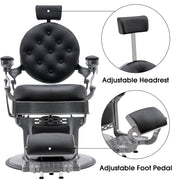 BarberPub Vintage Barber Chair, Heavy Duty Metal Frame Reclining All Purpose Chair 2947