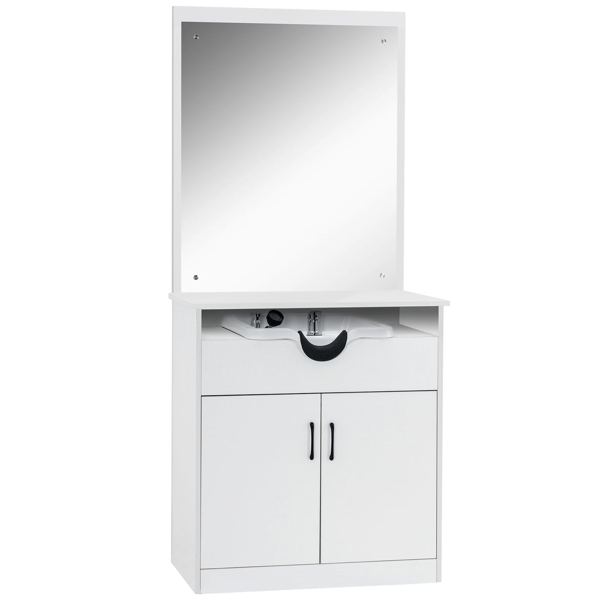 Modern Shampoo Station with Storage Cabinet, Spa Backwash Shampoo  Equipment with Mirror 3130