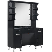 BarberPub Backwash Shampoo Bowl Cabinet, Barber Wall Mount Station with Mirror 3141