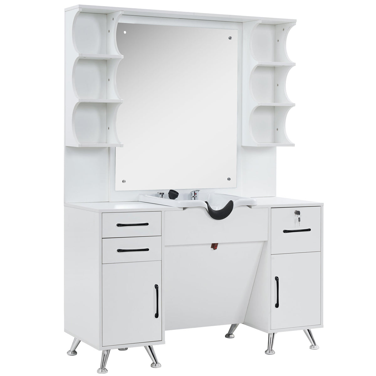 BarberPub Backwash Shampoo Bowl Cabinet, Barber Wall Mount Station with Mirror 3141
