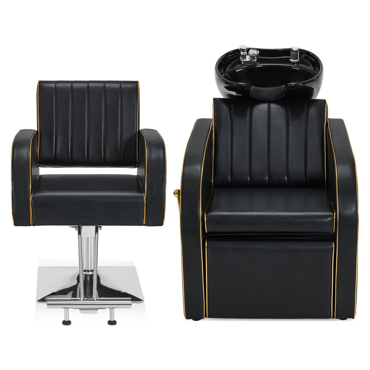 Salon & Barber Styling Chair 8885 with Hydraulic Base and Backwash Shampoo Chair 9175 with Adjustable Porcelain Bowl – Complete Professional Salon Set for Spas and Stylists