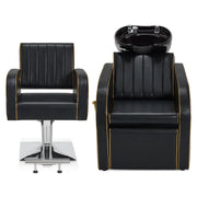 Salon & Barber Styling Chair 8885 with Hydraulic Base and Backwash Shampoo Chair 9175 with Adjustable Porcelain Bowl – Complete Professional Salon Set for Spas and Stylists