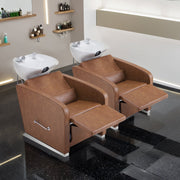 BarberPub Salon Chair 3802 & Backwash Shampoo Chair 9370 Set – Brown Hydraulic Barber Styling Chair with Ceramic Hair Wash Bowl