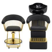 BarberPub Salon Chair 8677 & Backwash Shampoo Chair 8670 Set – Hydraulic Salon Chair with Ceramic Shampoo Bowl