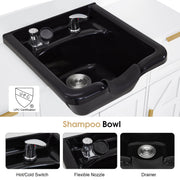 Barber Shampoo Storage Station, Hair Salon Shampoo Equipment with Backwash Sink & Cabinet 7137