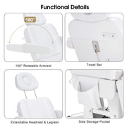 3 Motors Adjustable Electric Massage Beauty Bed, Spa Facial Chair with Foot Casters, PVC Leather 2754