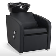 BarberPub Salon Chair 3802 & Backwash Shampoo Chair 9370 Set – Brown Hydraulic Barber Styling Chair with Ceramic Hair Wash Bowl