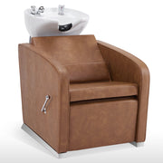 BarberPub Salon Chair 3802 & Backwash Shampoo Chair 9370 Set – Brown Hydraulic Barber Styling Chair with Ceramic Hair Wash Bowl