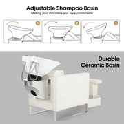 BarberPub Shampoo Station Chair,Backwash Ceramic Bowl and Hair Stylist Chair Set for Salon 9093
