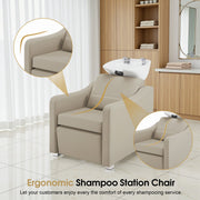 BarberPub Backwash Shampoo Station Chair, Ceramic Hair Wash Bowl for Salon 9364