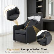 BarberPub Backwash Shampoo Station Chair, Ceramic Hair Wash Bowl for Salon 9364
