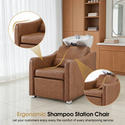 BarberPub Backwash Shampoo Station Chair, Ceramic Hair Wash Bowl for Salon 9364