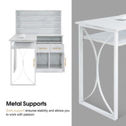 BarberPub L-shaped Nail Desk, Versatile Manicure Table with Metal Support 2833