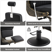 BarberPub Vintage Barber Chair Reclining Salon Chair with Headrest & Footrest 2905