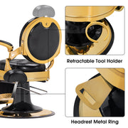 BarberPub Metal Vintage Barber Chair1, Reclining Barbershop Chair with Headrest 3849