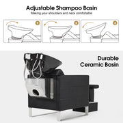 BarberPub Shampoo Station Chair,Backwash Ceramic Bowl and Hair Stylist Chair Set for Salon 9093