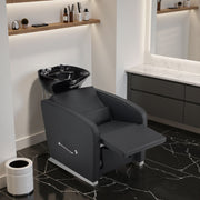 BarberPub Salon Chair 3802 & Backwash Shampoo Chair 9370 Set – Brown Hydraulic Barber Styling Chair with Ceramic Hair Wash Bowl