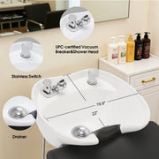 BarberPub Backwash Shampoo Station Chair, Ceramic Hair Wash Bowl for Salon 9364