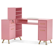 L-Shaped Multi-functional Storage Manicure Table, Beauty Nail Desk with Open Space 2866