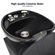 BarberPub Backwash Shampoo Station Chair, Adjustable Ceramic Bowl Barber Station 9051