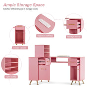 L-Shaped Multi-functional Storage Manicure Table, Beauty Nail Desk with Open Space 2866