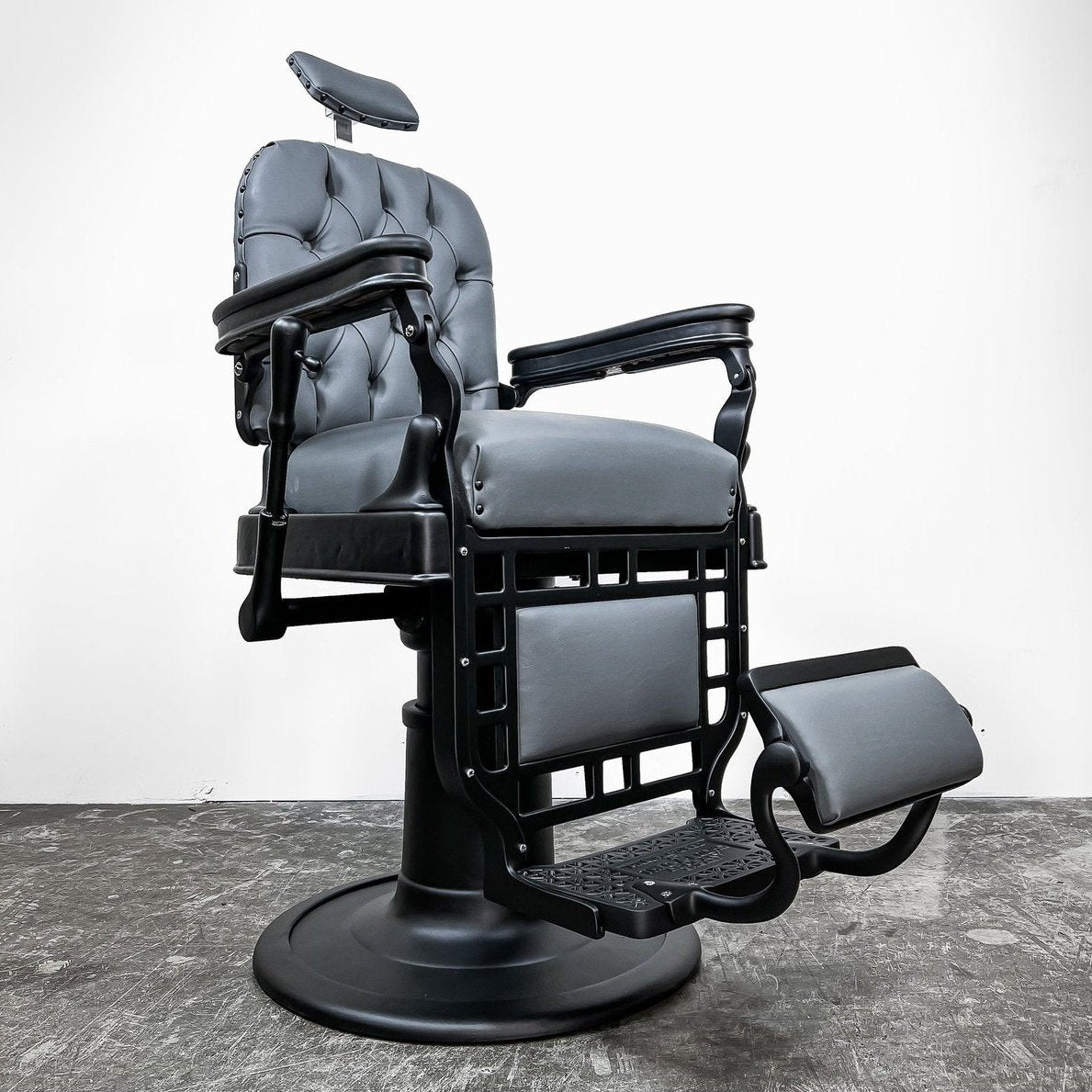 Custom Matte Black & Gray Theo A Kochs Barber Chair