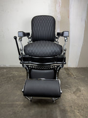 Custom Vintage Koken Barber Chair - Black on Chrome w/ Alsace Diamond Stitching